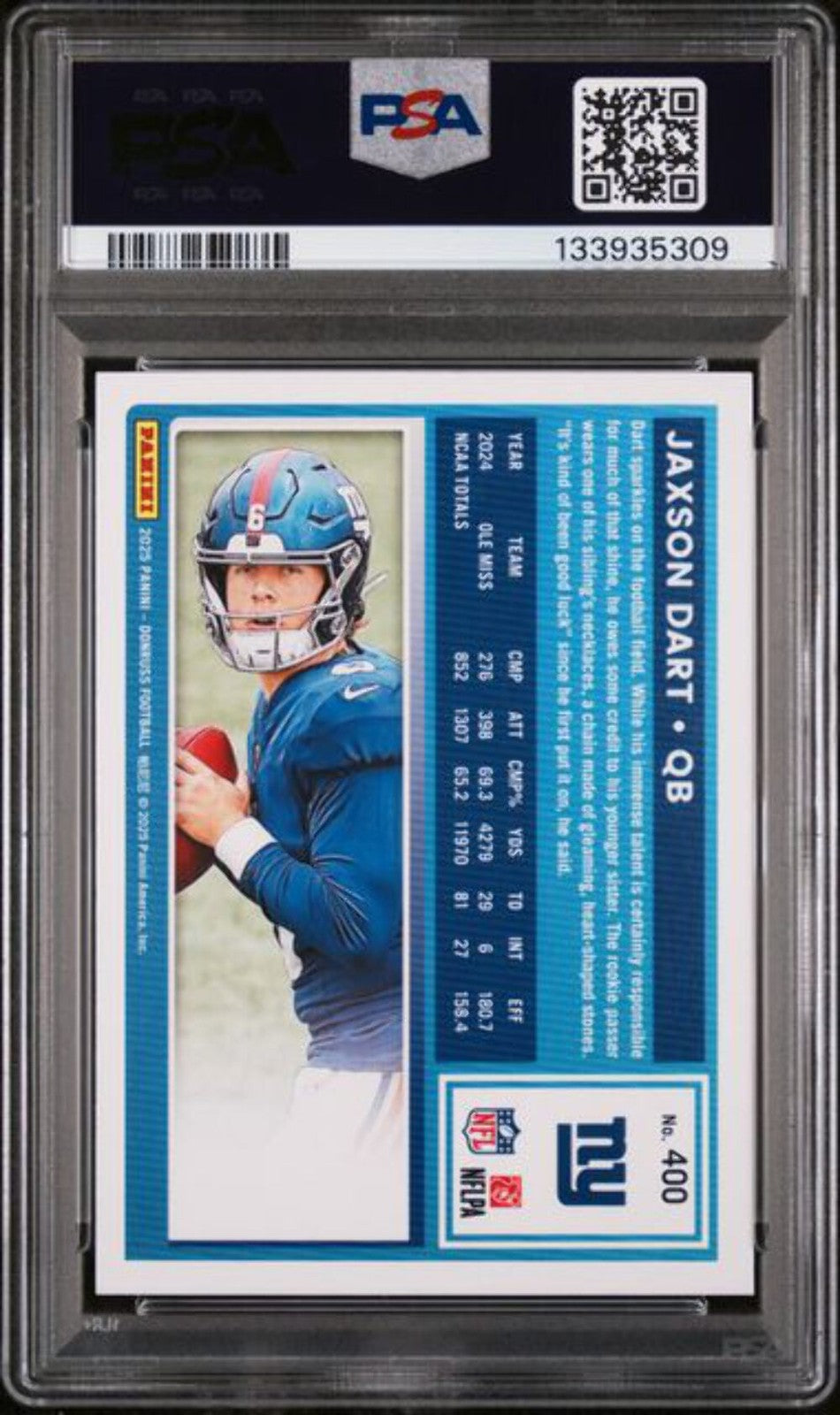 Graded 2025 Panini Donruss Jaxson Dart #400 Rookie RC Football Card PSA 10 Mint