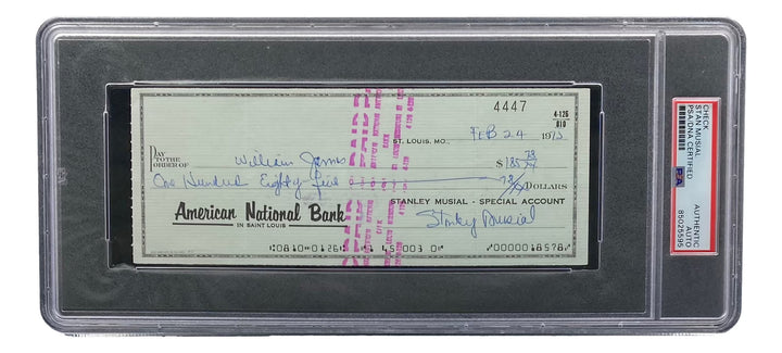 Stan Musial St. Louis Cardinals Signed  Bank Check PSA/DNA 85025595