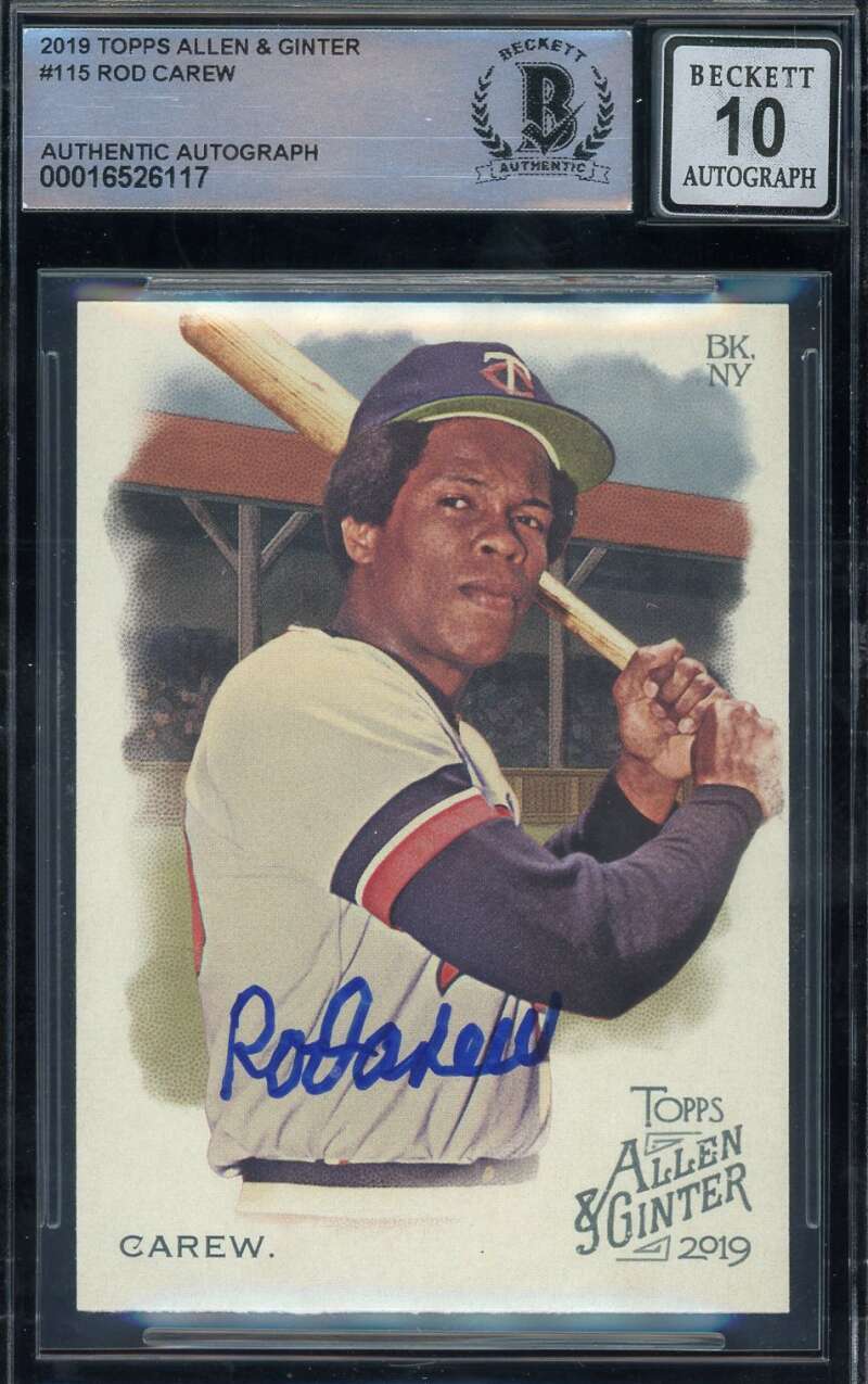 Rod Carew Gem Mint 10 Beckett BAS Signed 2019 Topps Allen and Ginter Autograph