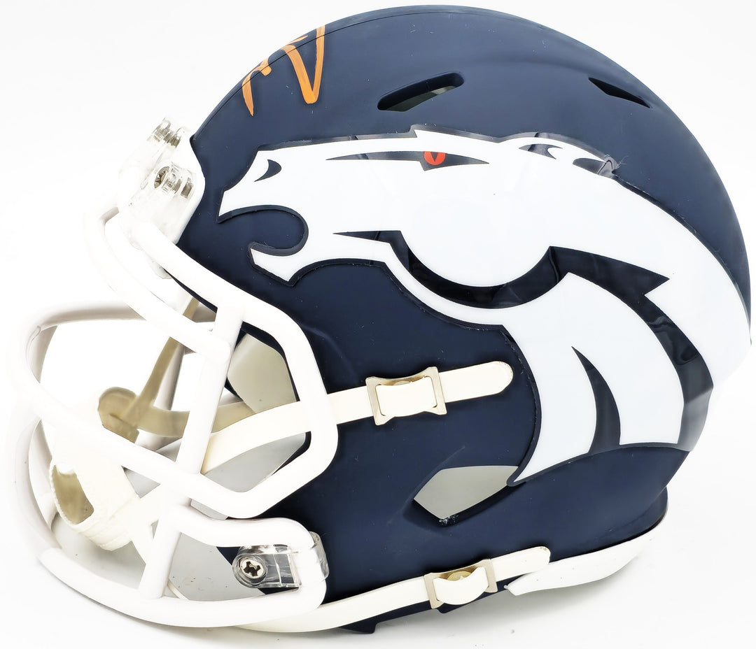 Russell Wilson Signed Denver Broncos AMP Blue Speed Mini Helmet Fanatics Holo