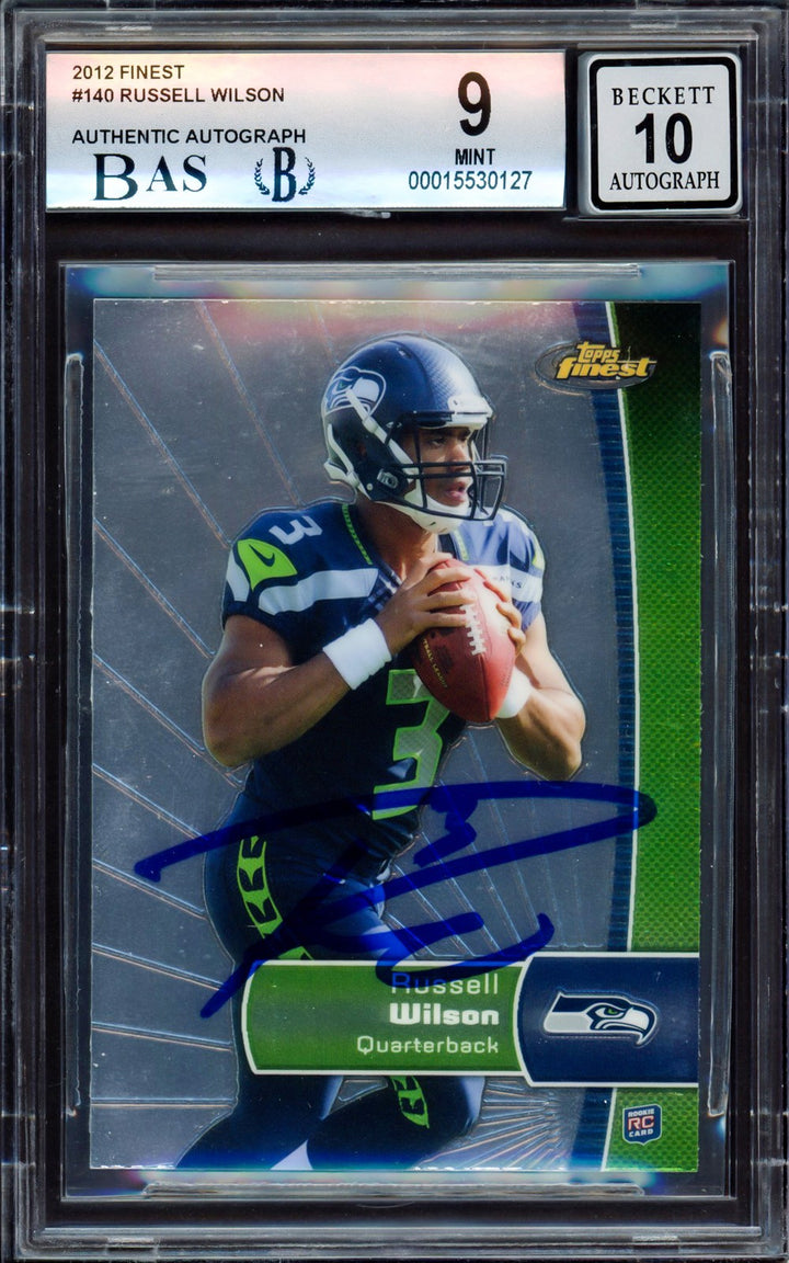 Russell Wilson Signed 2012 Topps Finest RC 140 Seahawks BGS 9 Auto 10 Beckett