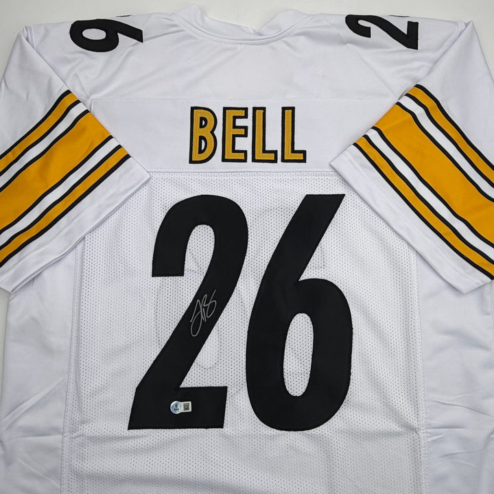 Autographed/Signed Le'Veon LeVeon Bell Pittsburgh White Jersey Beckett BAS COA