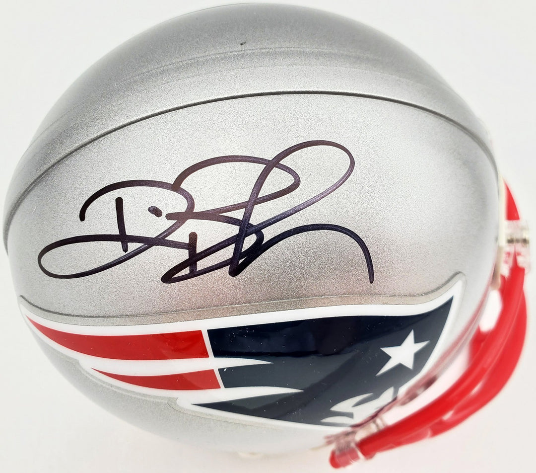 Deion Branch Autographed Signed New England Patriots Silver Mini Helmet Beckett