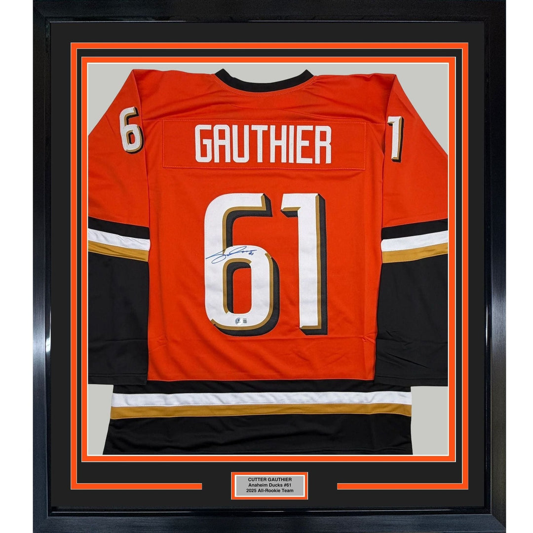 Framed Signed Cutter Gauthier 35x39 Anaheim Orange Jersey Beckett BAS COA