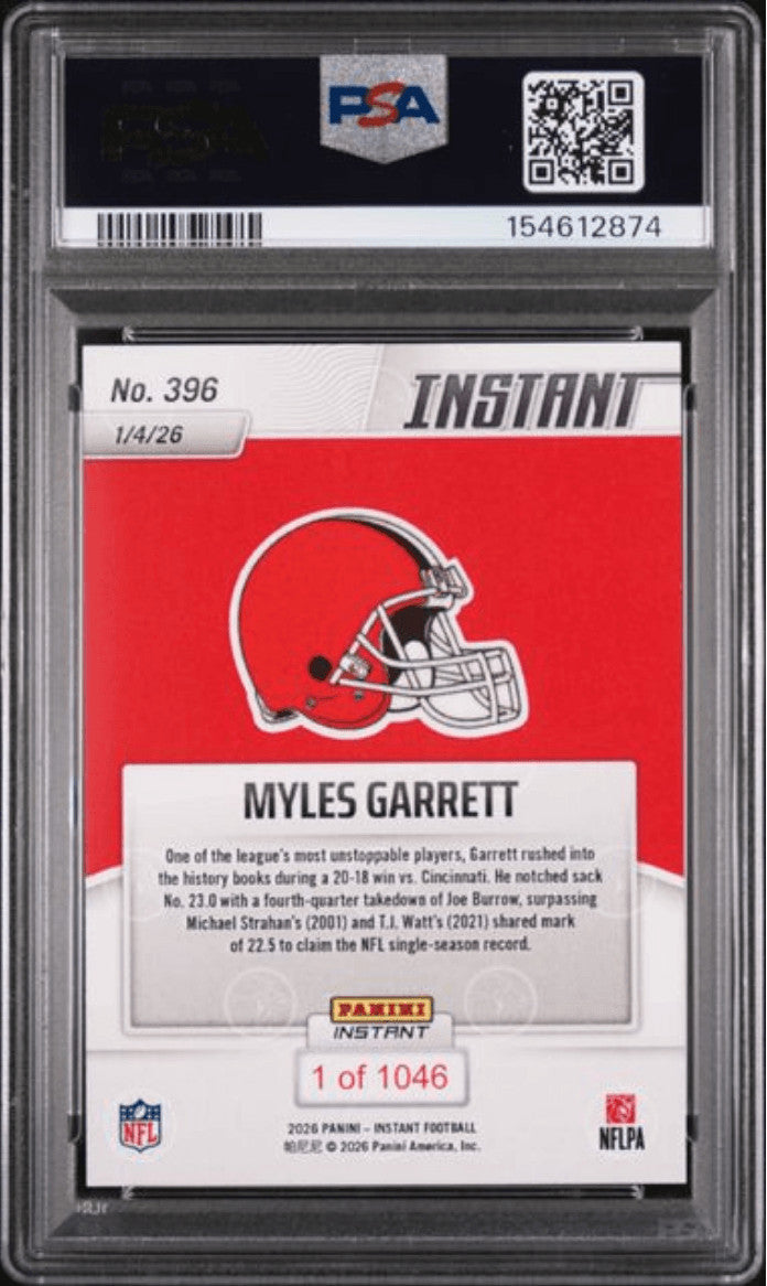 Graded 2025 Panini Instant Myles Garrett #396 Football Card PSA 10 Gem Mint