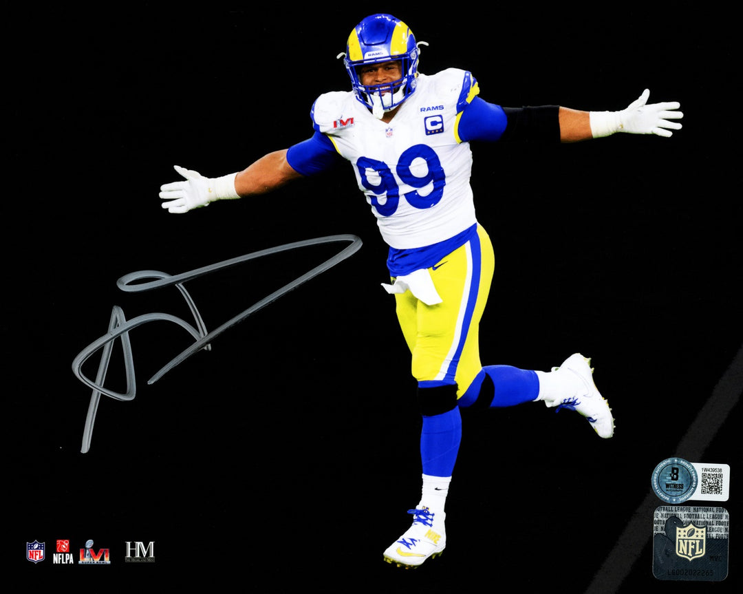 Aaron Donald Signed Framed 8x10 Photo Los Angeles Rams Spotlight Beckett Wit
