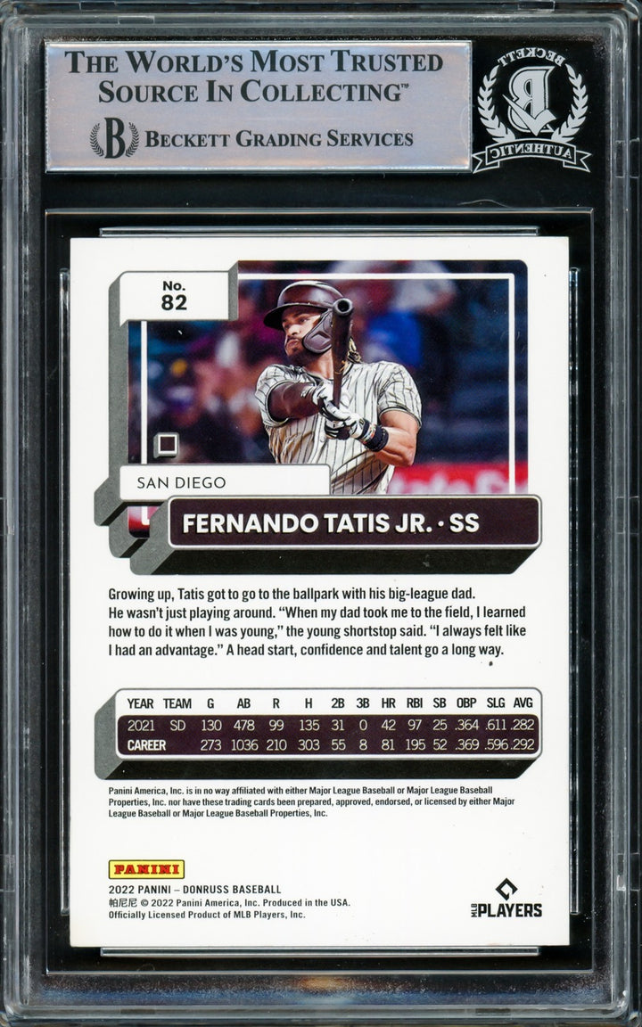 Fernando Tatis Jr. Signed 2022 Donruss Card #82 San Diego Padres Beckett