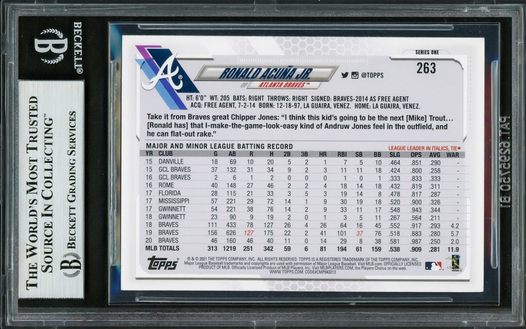 Ronald Acuna Jr. Signed 2021 Topps Card 263 Atlanta Braves Beckett #16711029
