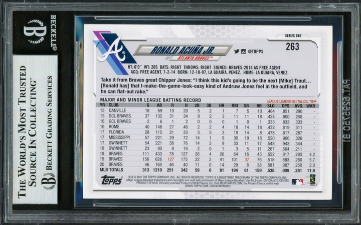 Ronald Acuna Jr. Signed 2021 Topps Card 263 Atlanta Braves Beckett #16711029
