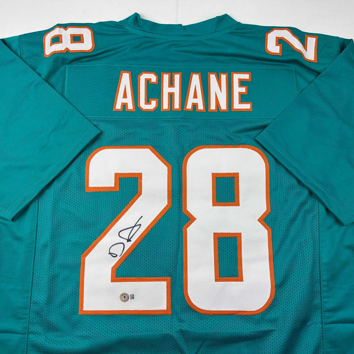 Autographed/Signed De'Von DeVon Achane Miami Teal Jersey Beckett BAS COA