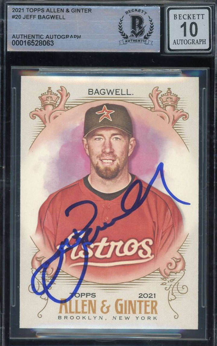 Jeff Bagwell Gem Mint 10 Beckett BAS Signed 2021 Topps Allen and Ginter Autograp