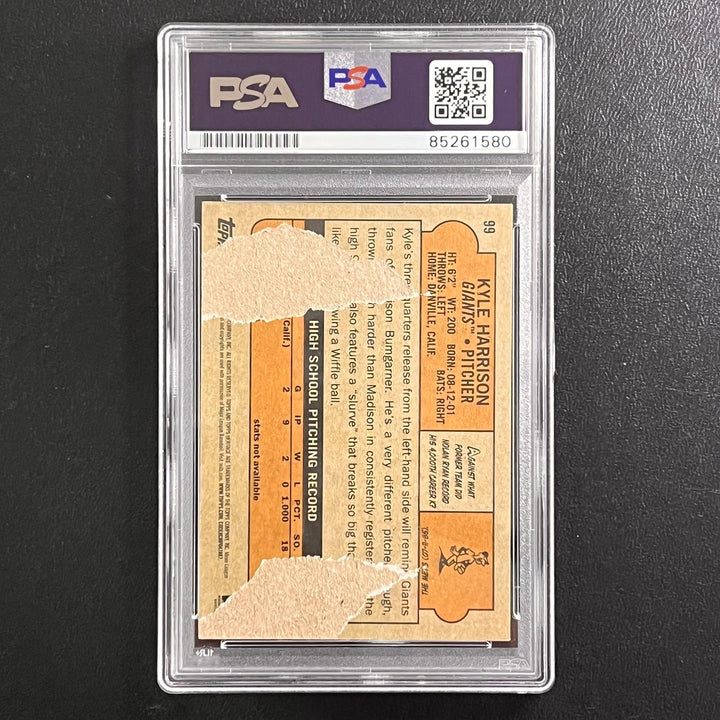 2020 Topps Heritage #99 Kyle Harrison signed card PSA AUTO 10 Slabbed Giants RC