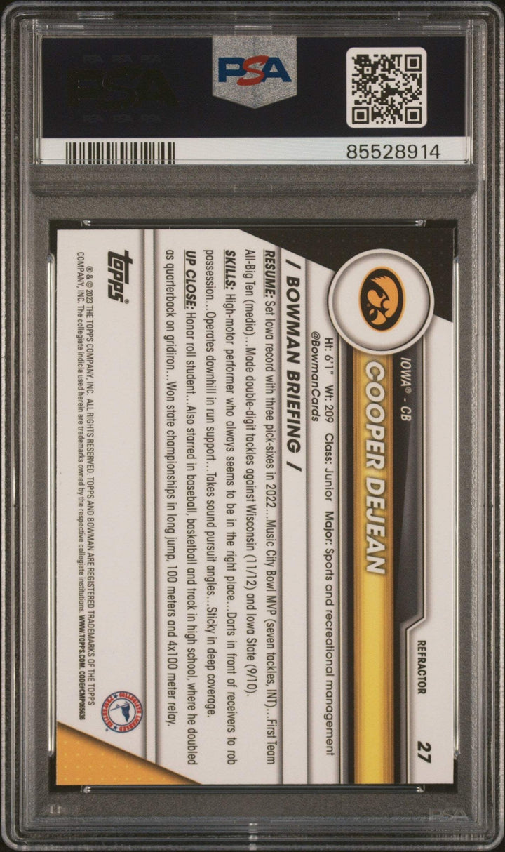 Graded 2023 Bowman U Chrome Cooper DeJean #27 Refractor RC Football Card PSA 10