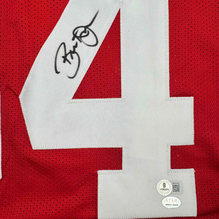 Autographed/Signed Brent Jones San Francisco Red Jersey Beckett BAS COA