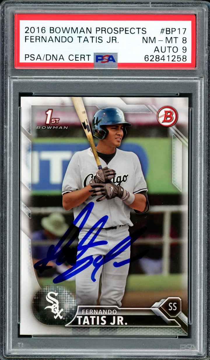 Fernando Tatis Jr. Auto 2016 Bowman Prospects RC BP17 Padres PSA 8 Sig 9 PSA/DNA