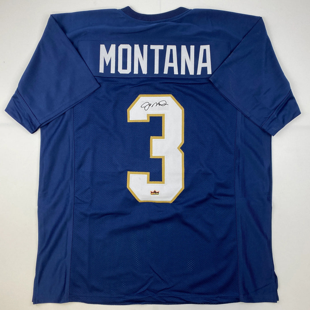 Facsimile Autographed Joe Montana Notre Dame Blue Laser Jersey Size Men's XL