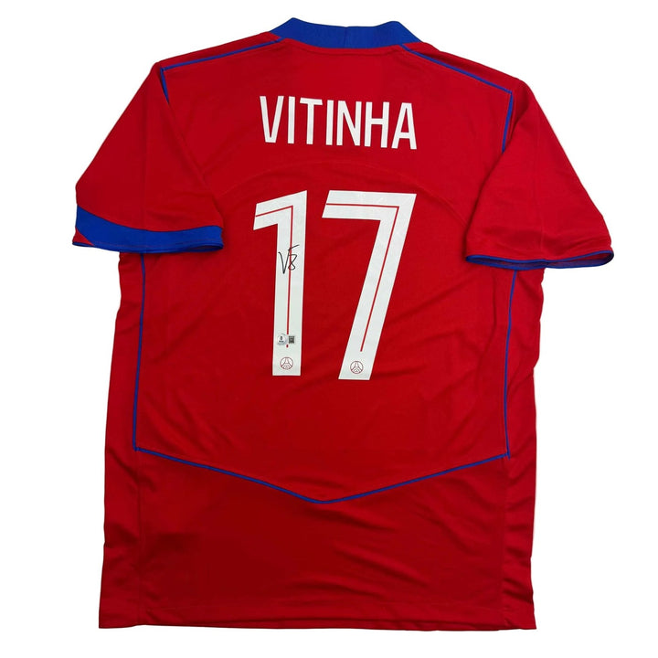 Autographed/Signed Vitinha PSG Paris Saint Germain Red Jersey Beckett COA