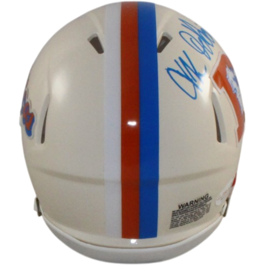 JK Dobbins Autogrraphed/Signed Denver Broncos Retro Mini Helmet JSA 57170