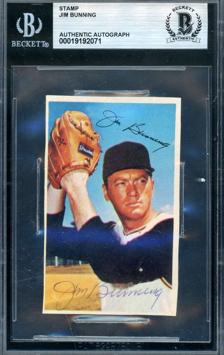 Jim Bunning Beckett BAS Signed 1969 Dell Photo Stamp Autograph