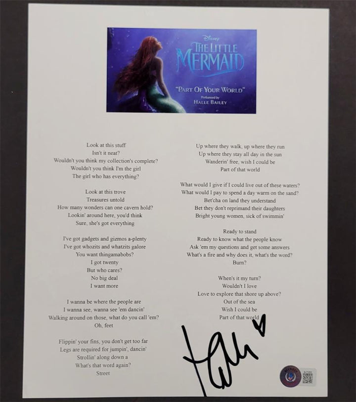 Halle Bailey signed Little Mermaid 8.5x11 lyric sheet autograph (A) Beckett BAS