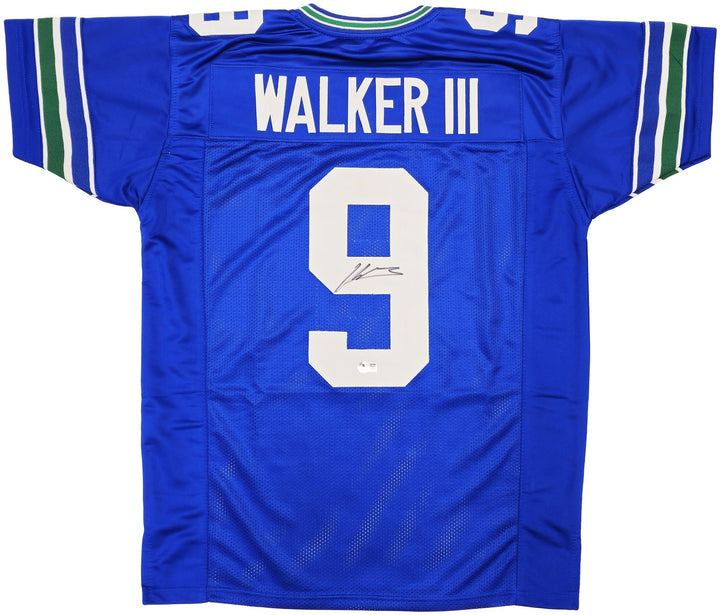 Seattle Seahawks Kenneth Walker III Signed Blue Throwback Jersey Beckett Witness