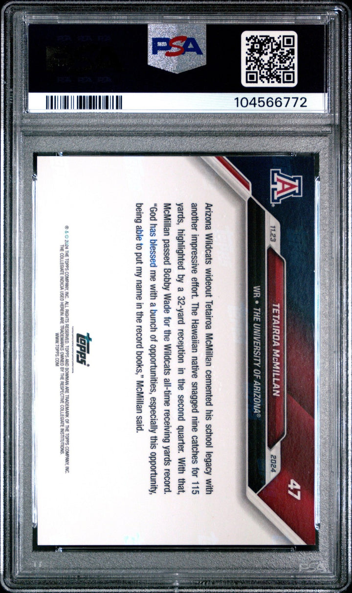 Graded 2024 Bowman U Now Tetairoa McMillan #47 Red /10 RC Card PSA 10