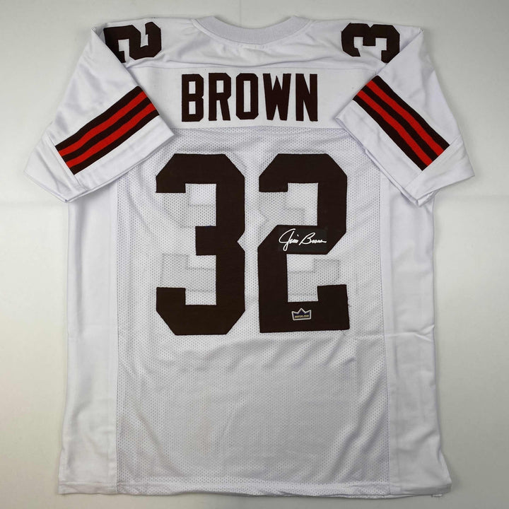 Facsimile Autographed Jim Brown Cleveland White Reprint Jersey Size Men's XL