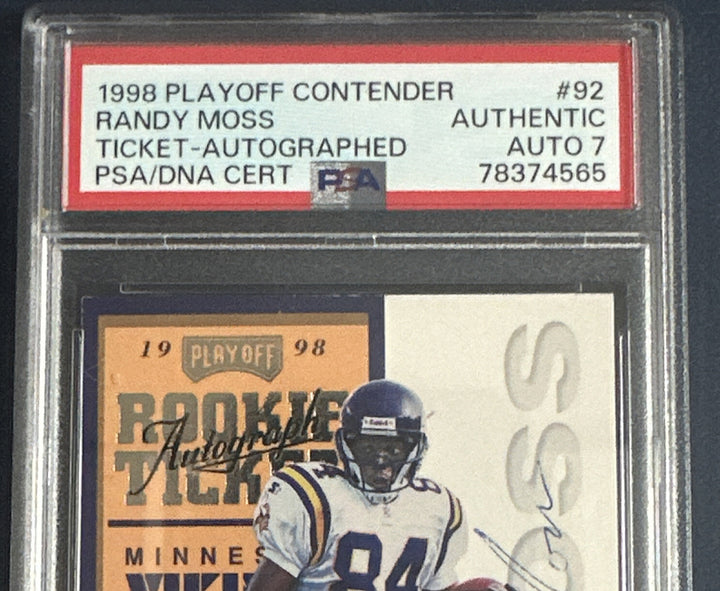1998 Playoff Contenders Randy Moss ROOKIE RC #92 PSA 7 Auto RARE Vikings Hof