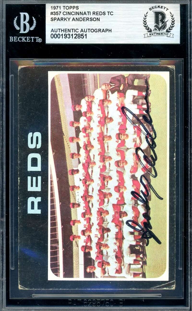 Sparky Anderson Beckett BAS Signed 1971 Topps Reds Autograph