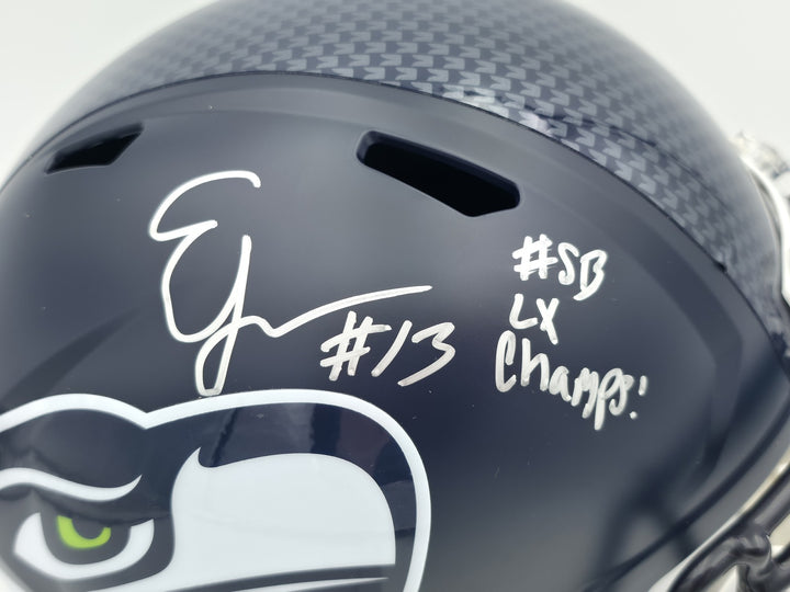 Ernest Jones IV Auto Seahawks Blue Full Sz SB LX Champions Logo Speed Rep