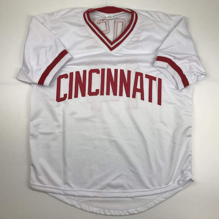Autographed/Signed Pete Rose Cincinnati White Baseball Jersey JSA COA