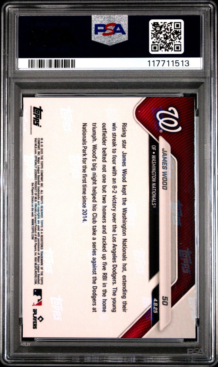 Graded 2025 Topps Now James Wood #50 Gold Foil /50 Rookie Card PSA 10