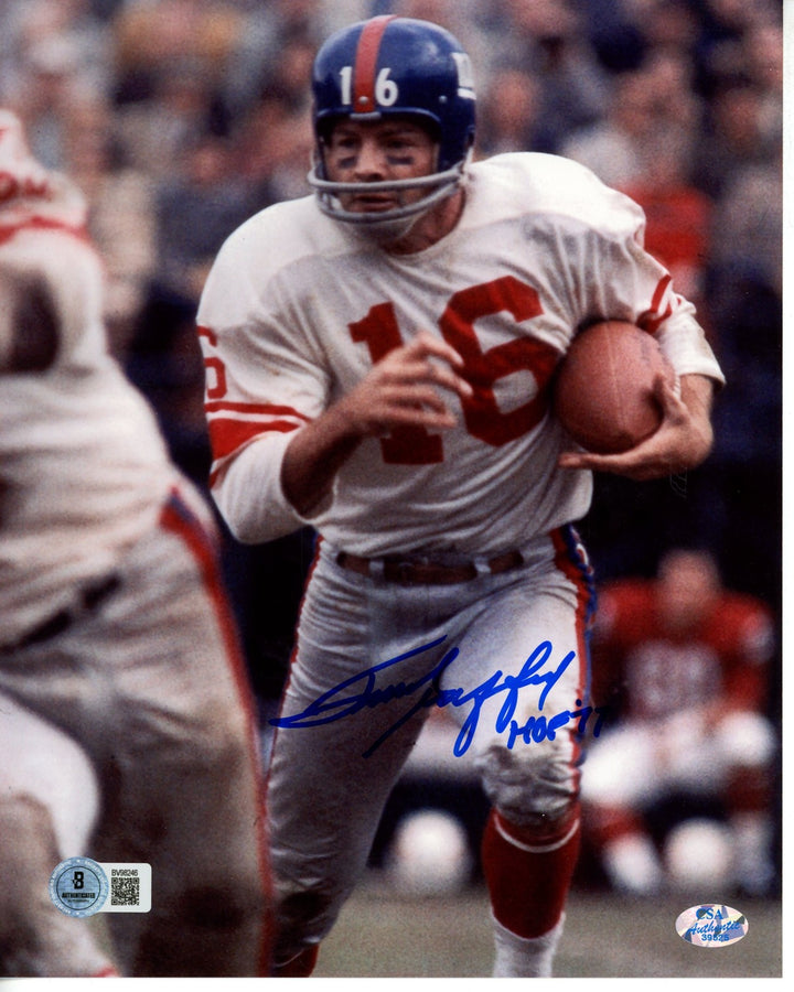 Fank Gifford Autographed/Signed New York Giants 8x10 Photo HOF Beckett 56060