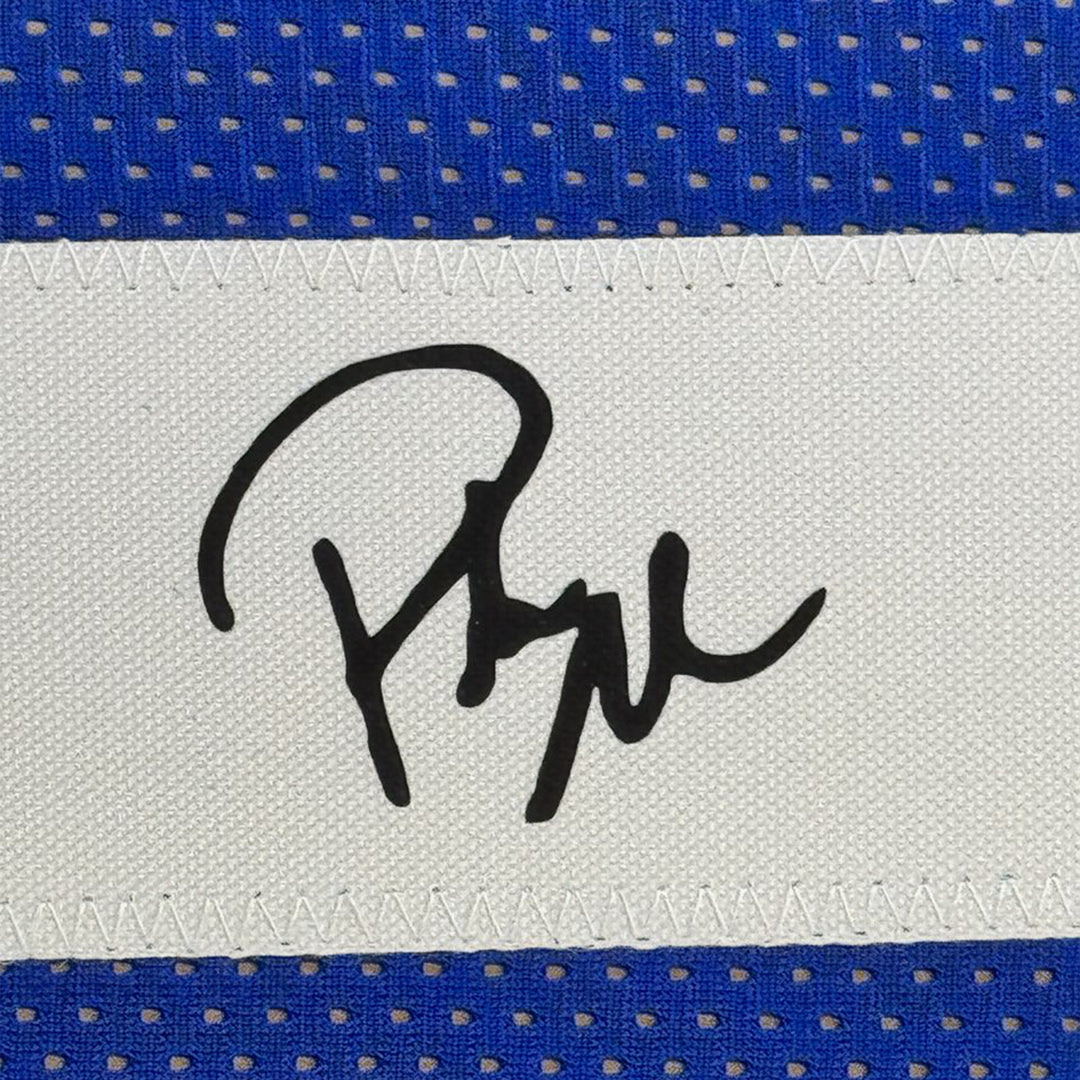 Framed Facsimile Autographed Pat McAfee 35x39 Indianapolis Blue Football Jersey