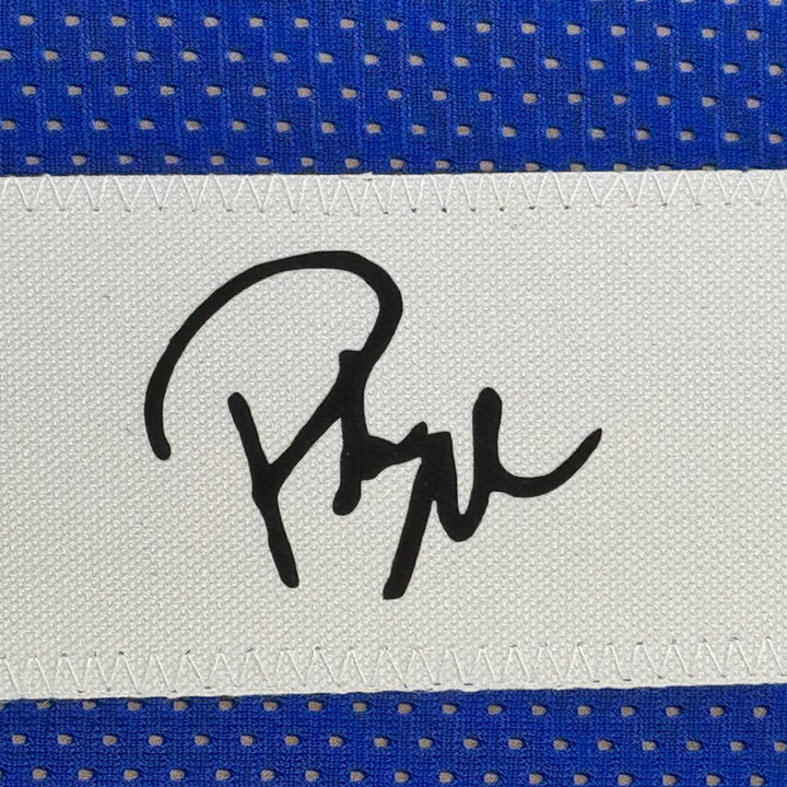 Framed Facsimile Autographed Pat McAfee 35x39 Indianapolis Blue Football Jersey