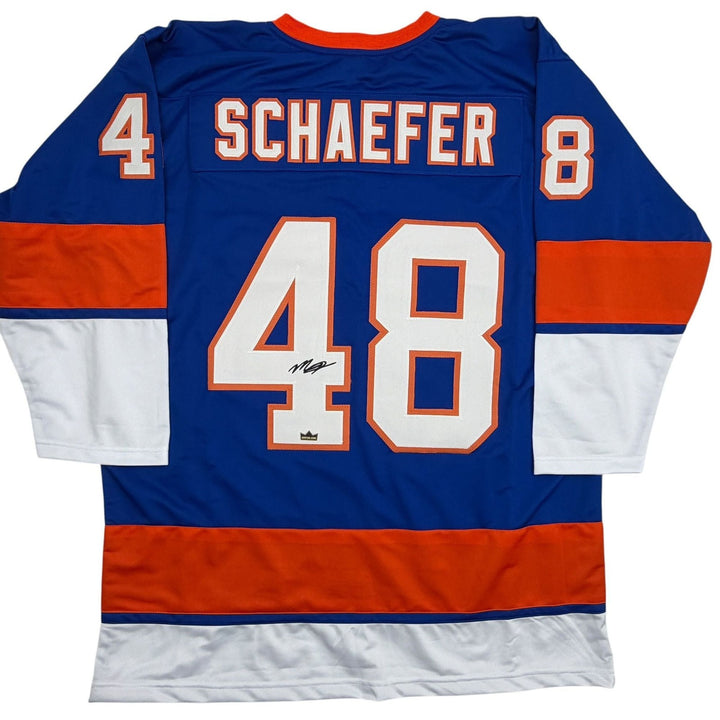 Facsimile Autographed Matthew Schaefer New York Blue Reprint Jersey Men's XL