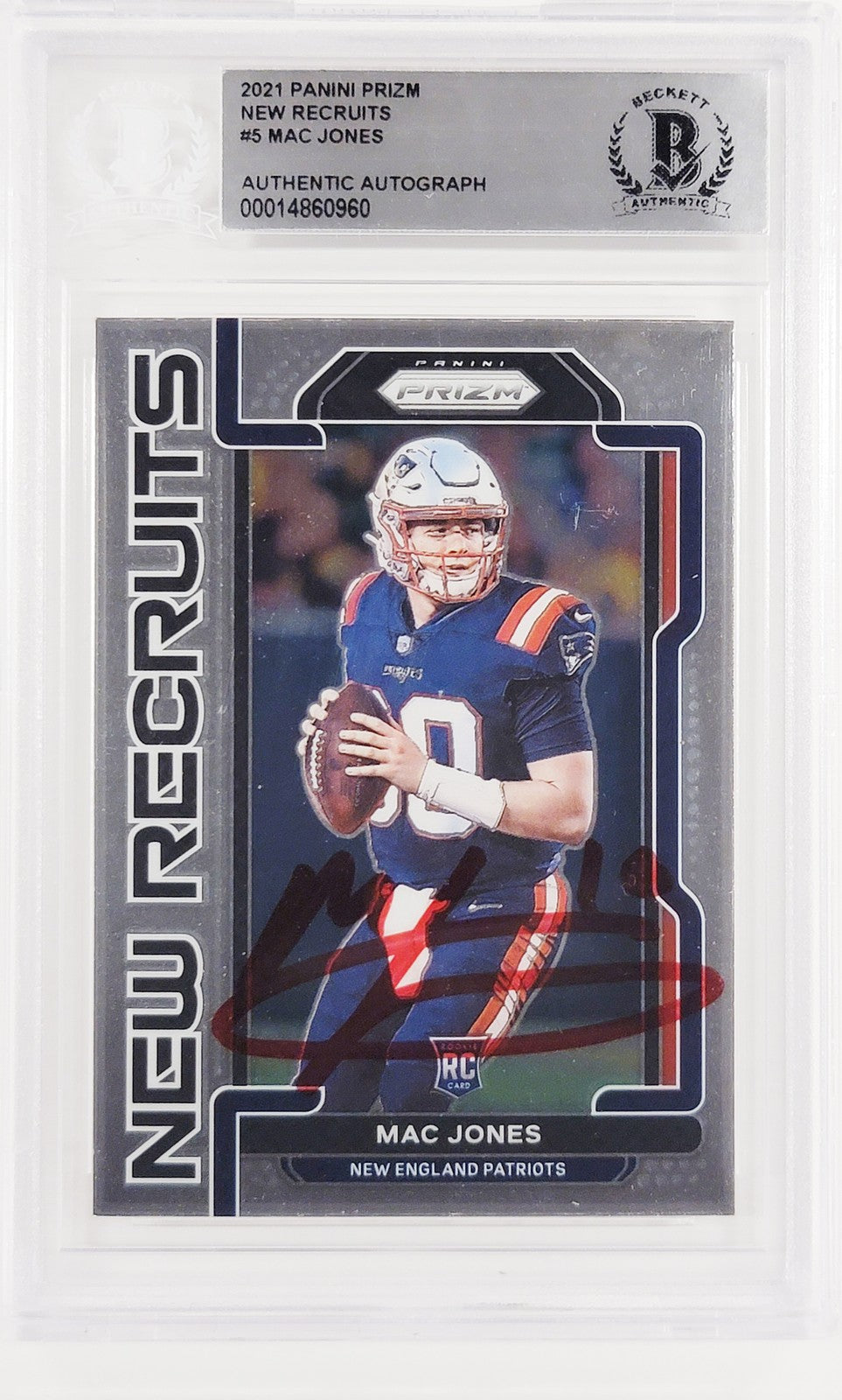Mac Jones Auto 2021 Panini Prizm New Recruits RC NR-5 Patriots Beckett #14860960