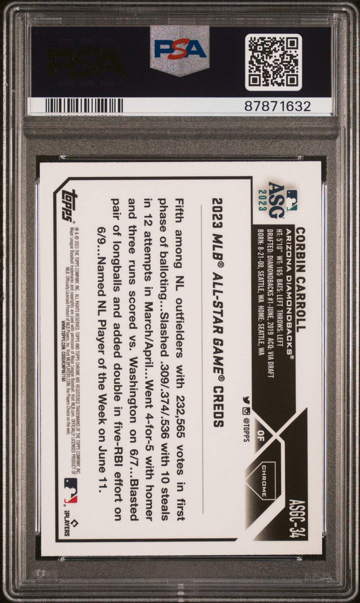 Graded 2023 Topps Chrome Upd Corbin Carroll #34 '23 ASG RC Baseball Card PSA 10