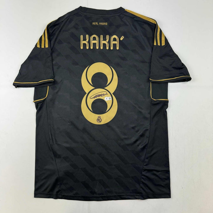 Autographed/Signed Ricardo Kaka Real Madrid Black Futbol Jersey BAS COA
