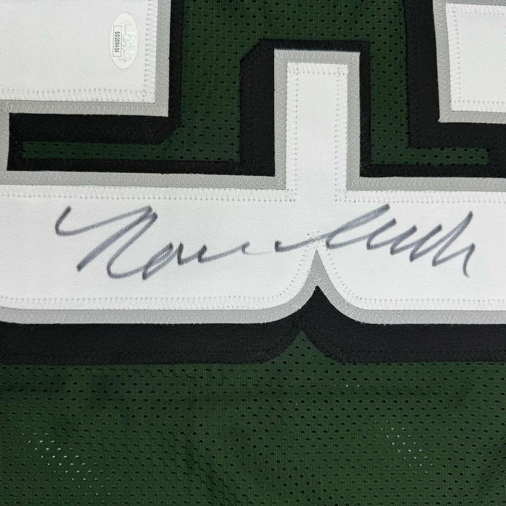 Framed Autographed/Signed Nolan Smith Jr 35x39 Philadelphia Green Jersey JSA COA