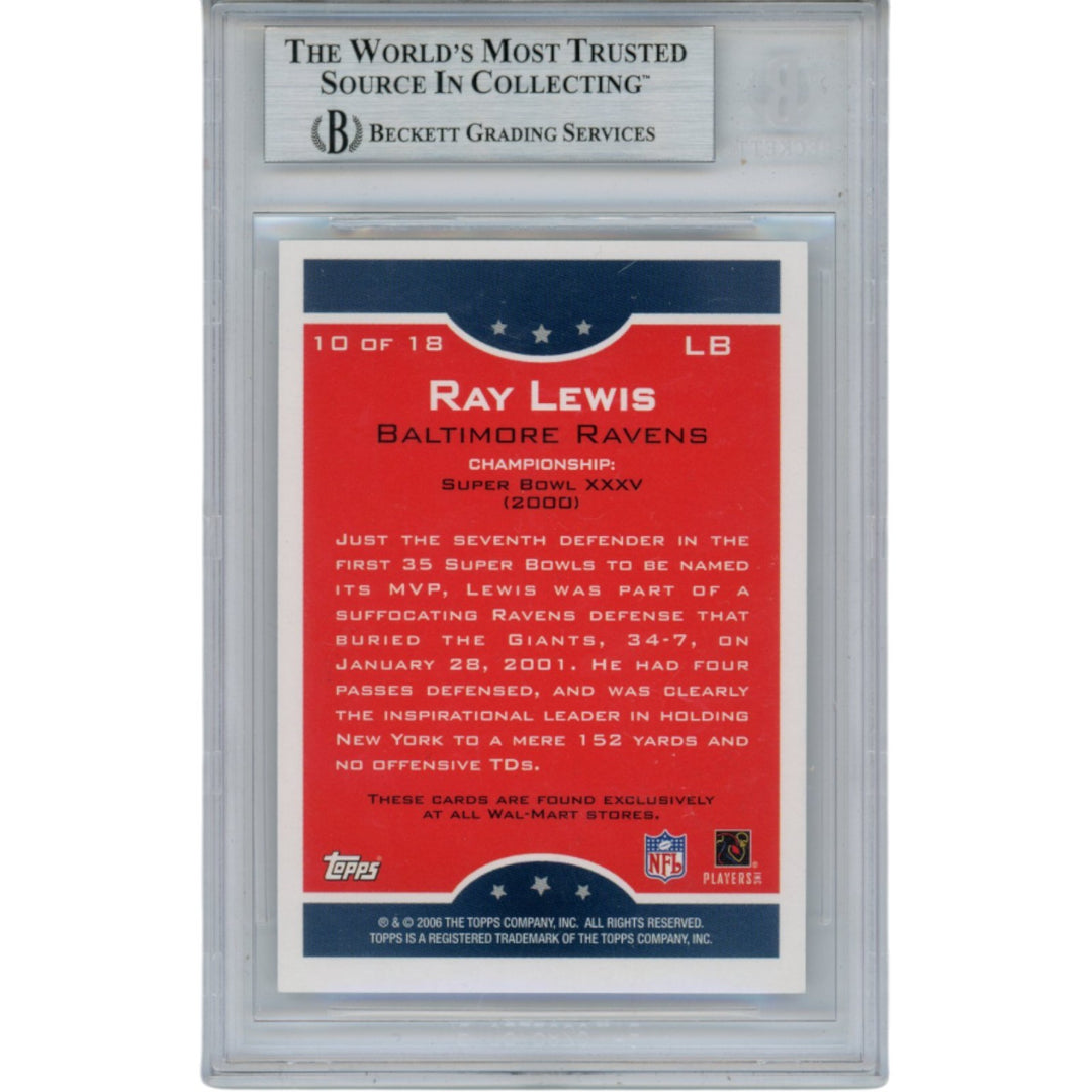 Ray Lewis Autographed 2006 Topps True Champs #10/18 Trading Card Beckett 53520