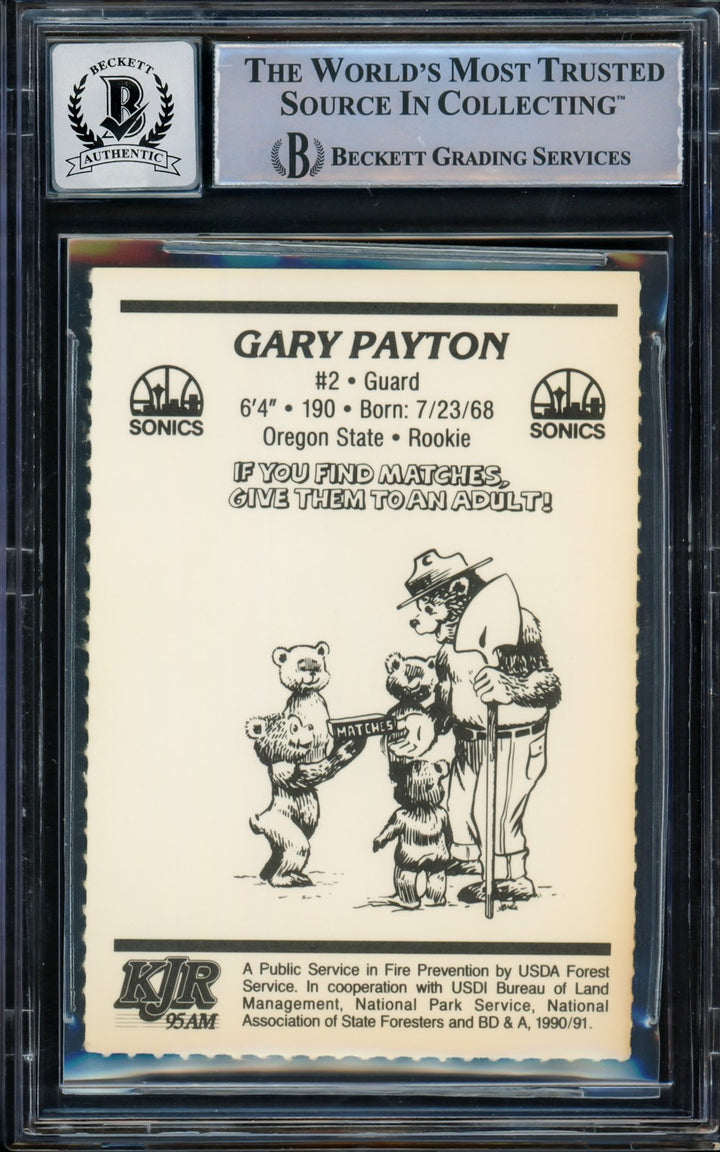 Gary Payton Signed 1990-91 Smokey The Bear RC 14 Supersonics Auto 10 Beckett