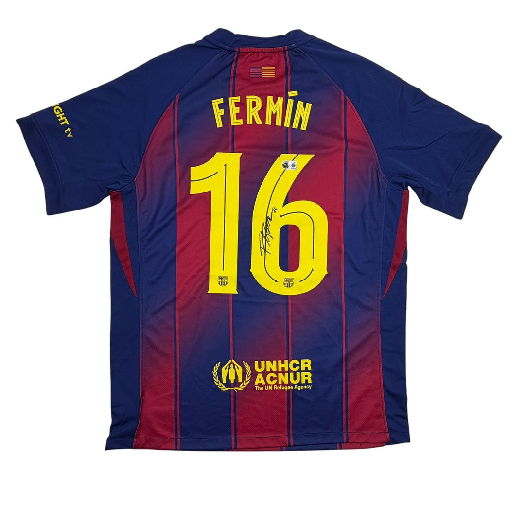 Autographed/Signed Fermin Lopez Barcelona Red/Blue Jersey Beckett BAS COA