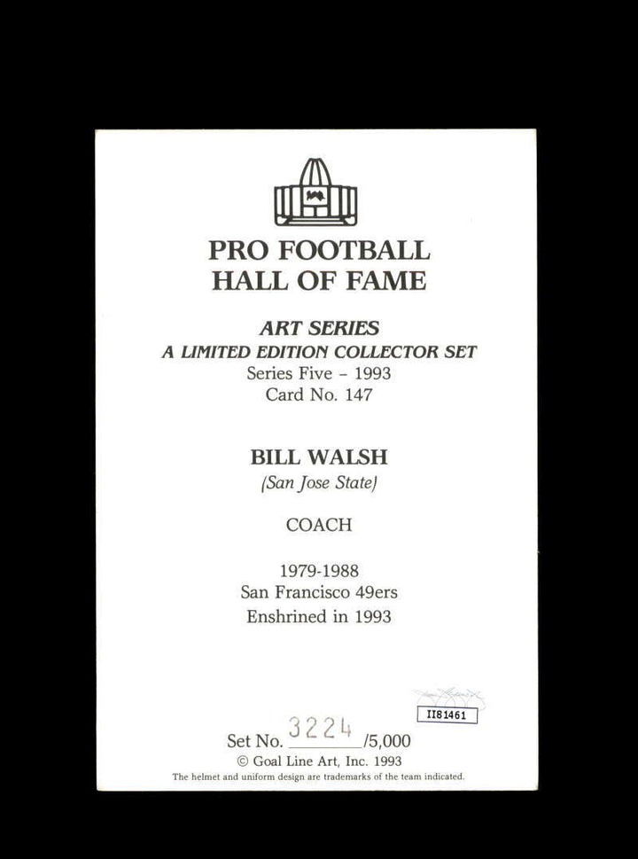 Bill Walsh JSA Coa Signed Goal Line Art Card San Francisco 49ers Autograph