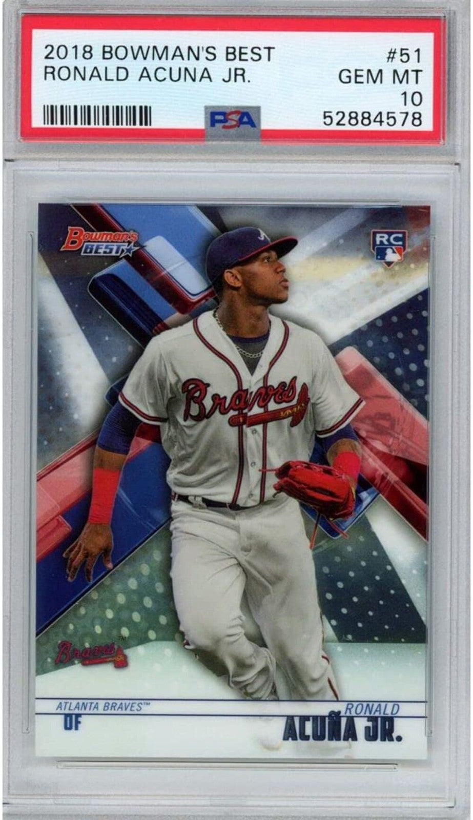 Graded 2018 Bowman's Best RONALD ACUNA JR #51 Rookie RC Baseball Card PSA 10