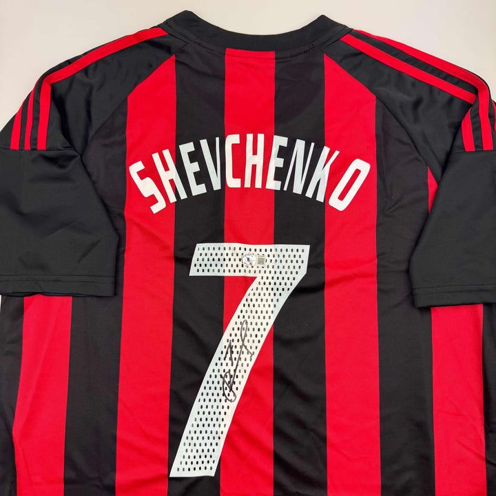 Autographed/Signed Andriy Shevchenko AC Milan Red/Black Jersey Beckett BAS COA