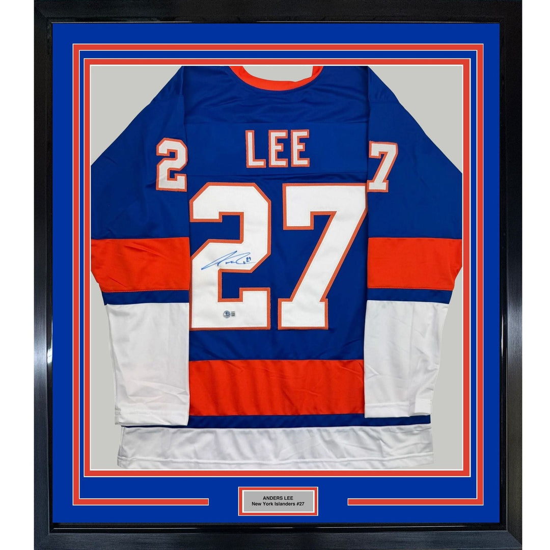 Framed Autographed/Signed Anders Lee 35x39 New York Blue Jersey Beckett COA
