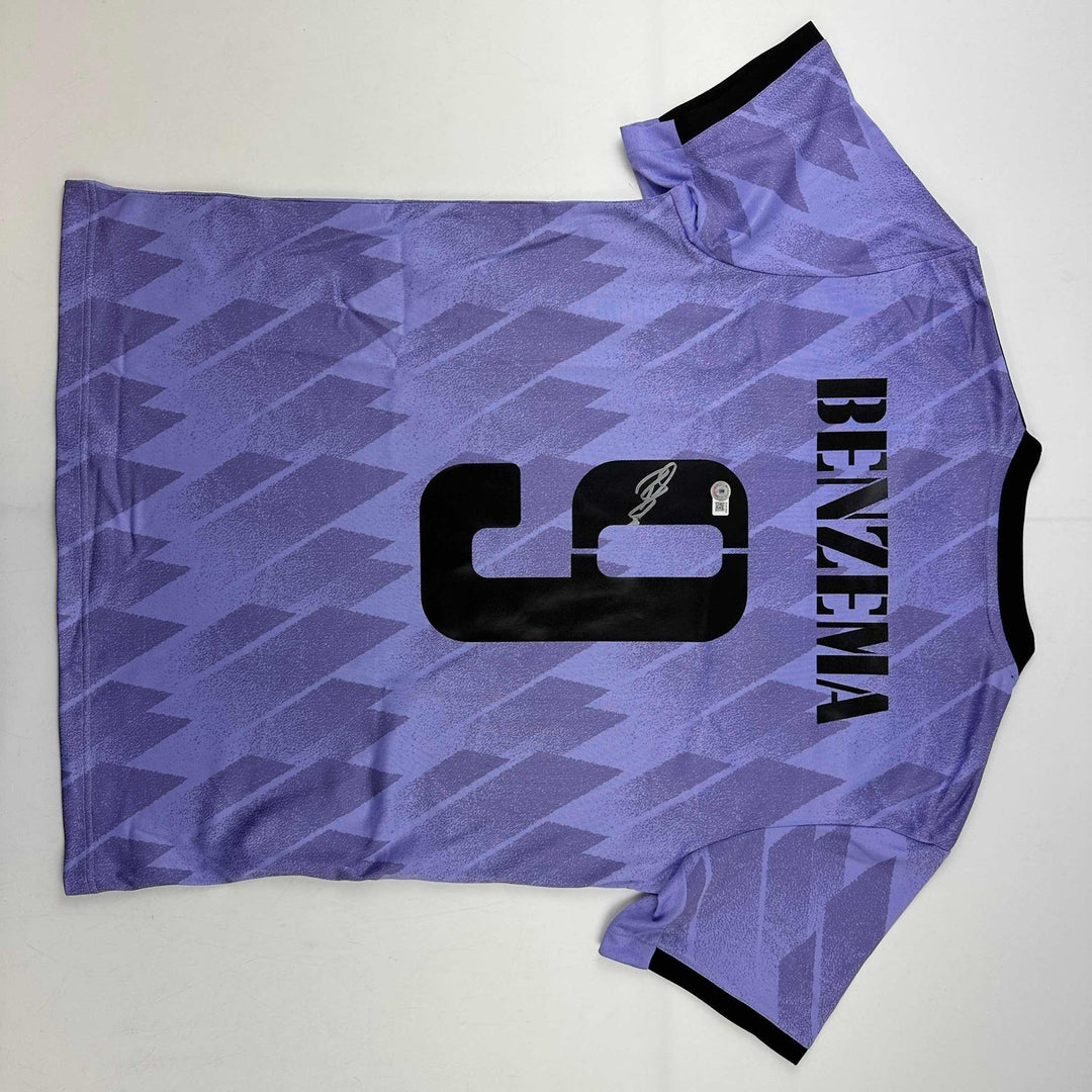 Autographed/Signed Karim Benzema Real Madrid 2022-23 Purple Jersey BAS COA