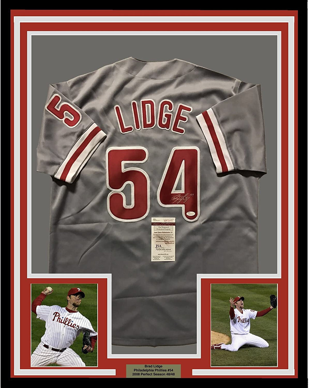 FRAMED Autographed/Signed BRAD LIDGE 33x42 Philadelphia Grey Jersey JSA COA Auto