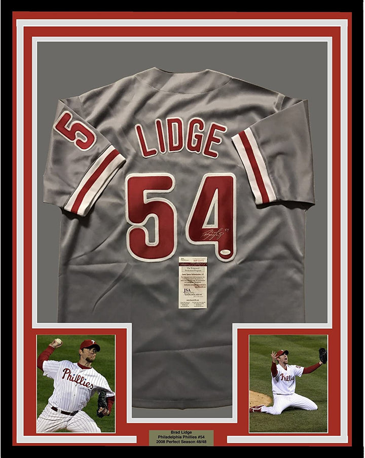 FRAMED Autographed/Signed BRAD LIDGE 33x42 Philadelphia Grey Jersey JSA COA Auto